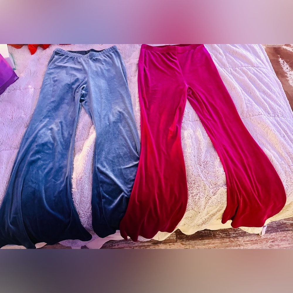 Velvet Wide-Leg Pants Set in Grey and Pink